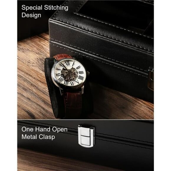 Uten Watch Box Glass Display Organizer 6 Slot PU Leather Case for Men Women - Picture 6 of 8